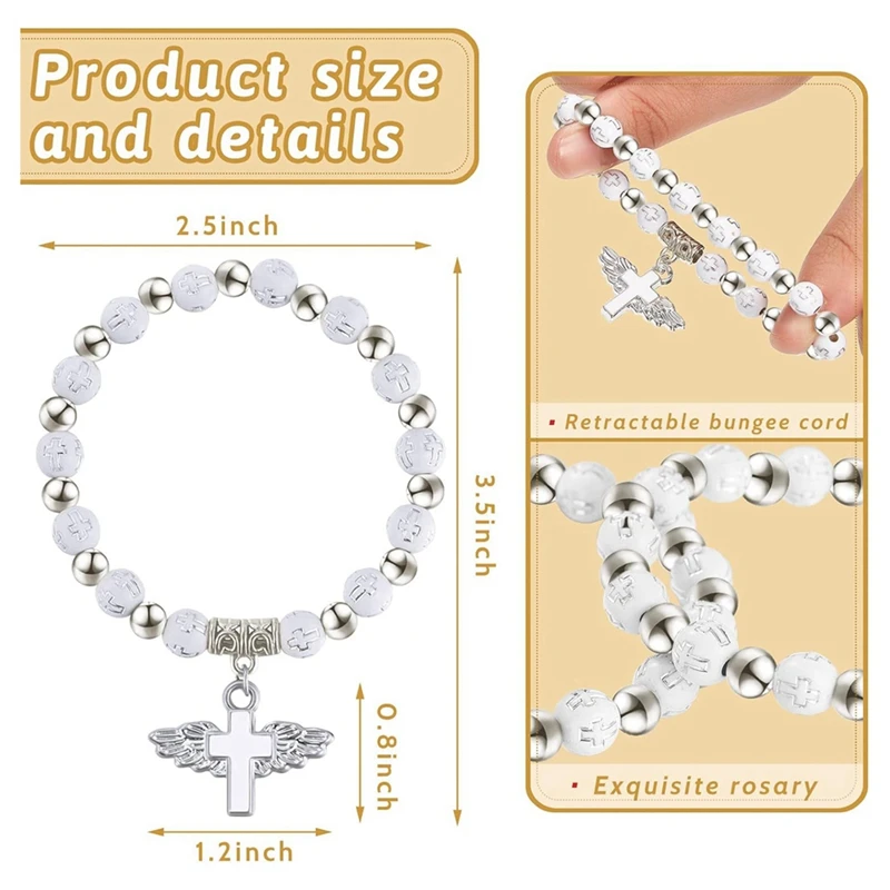 ABXH 30 ชิ้น Angel Wing Rosary สร้อยข้อมืออะคริลิค Baptism สร้อยข้อมือลูกปัดสําหรับ Baptism Favors Communion งานแต่งงาน