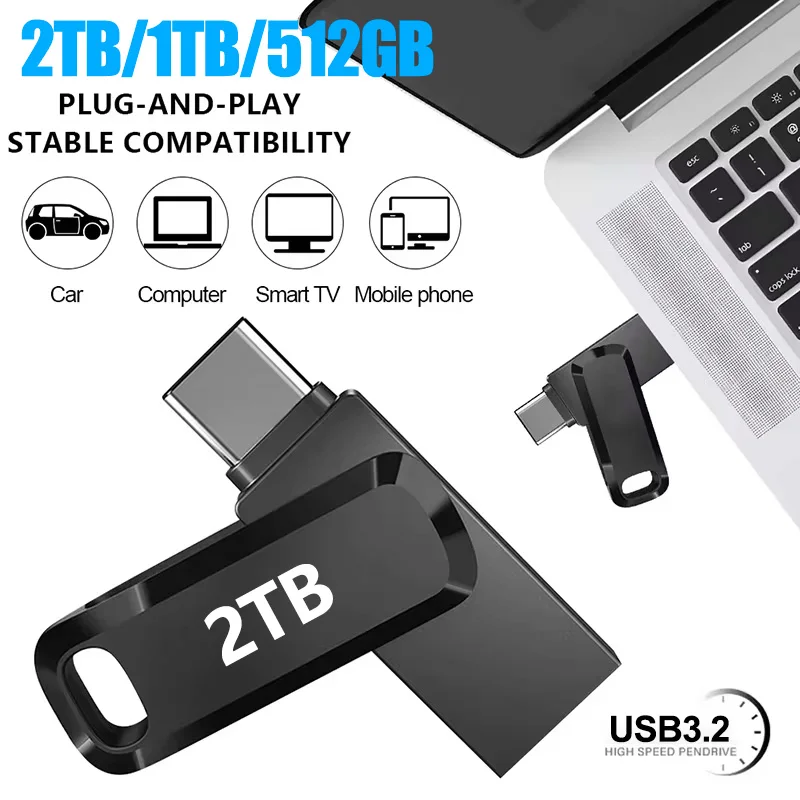 USB 3.0 USB Flash Drive 2TB 1TB 512GB OTG Pen Drive High Speed Type-C Flash Disk Real Capacity Metal Pendrive For Phone Computer