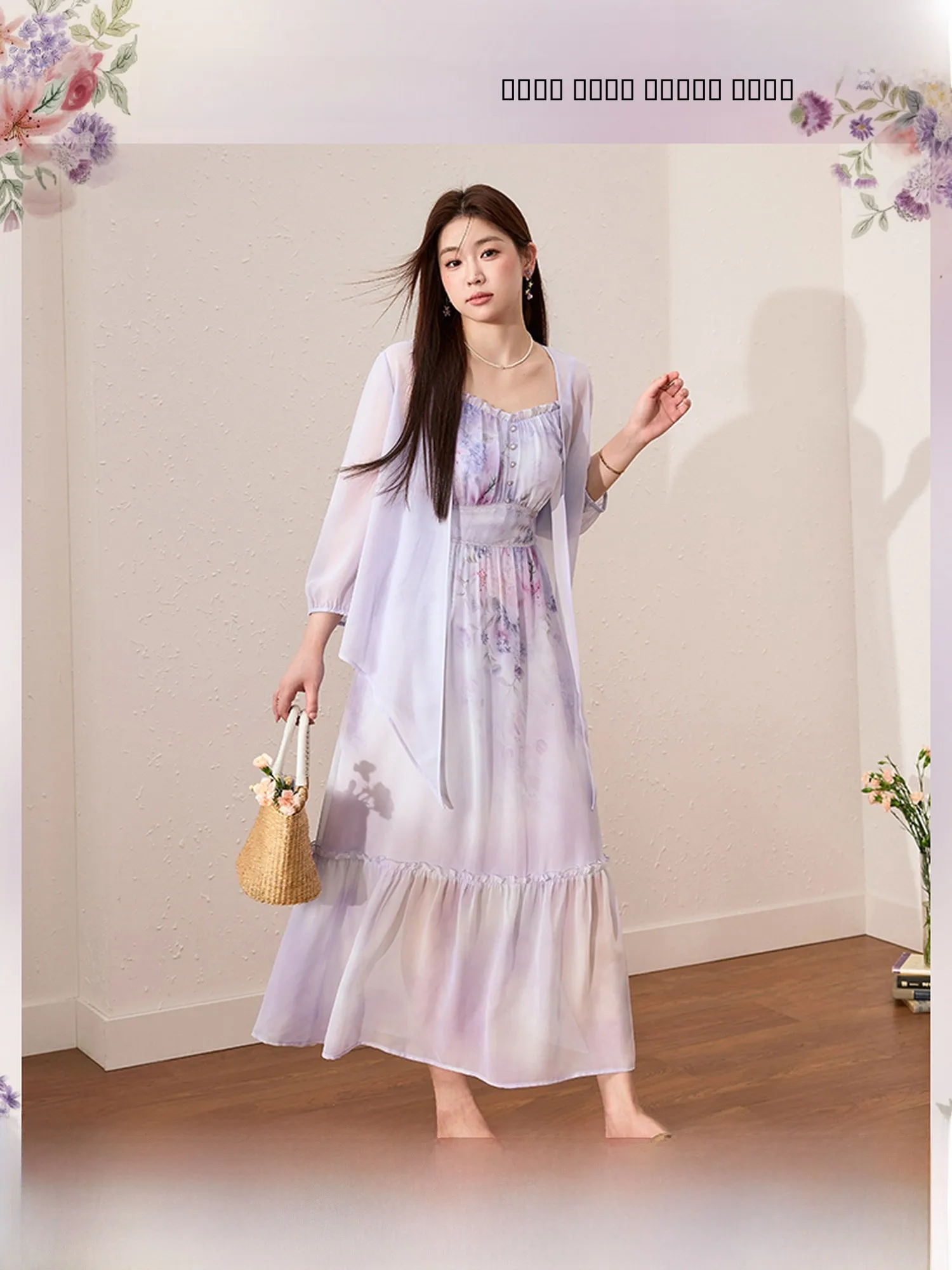 

Легкий летний комплект для защиты от солнца с принтом «Фиолетовый лотос» в синем цвете, оригинальный, большого размера