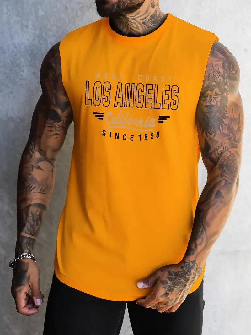 Men's Vest Letter Printed Sleeveless Round Neck T-shirt 3D Three-dimensional Printing Daily Sports Fitness Fashion Design S-5Xl