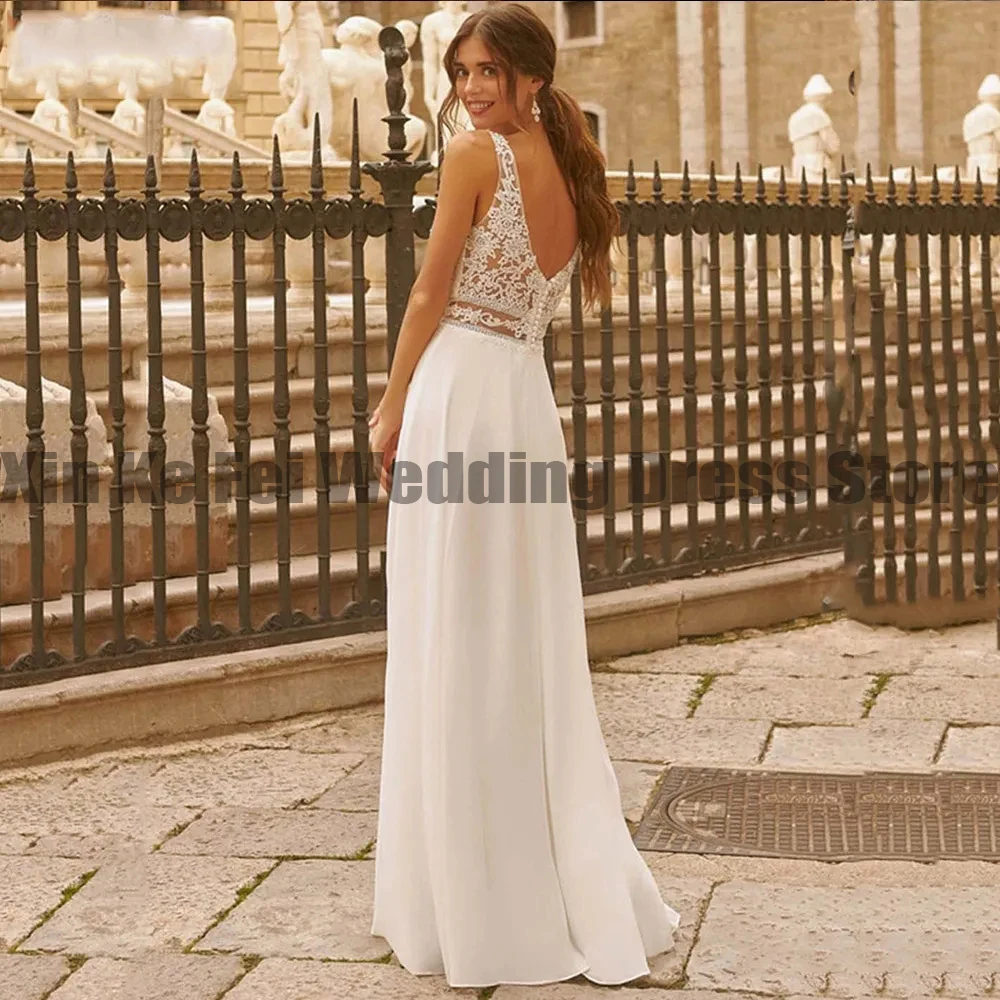 Vestidos de casamento lindos para mulheres, vestido de noiva sem costas, decote V, sem costas, sem ombro, sem mangas, alta divisão, noiva personalizada, novo