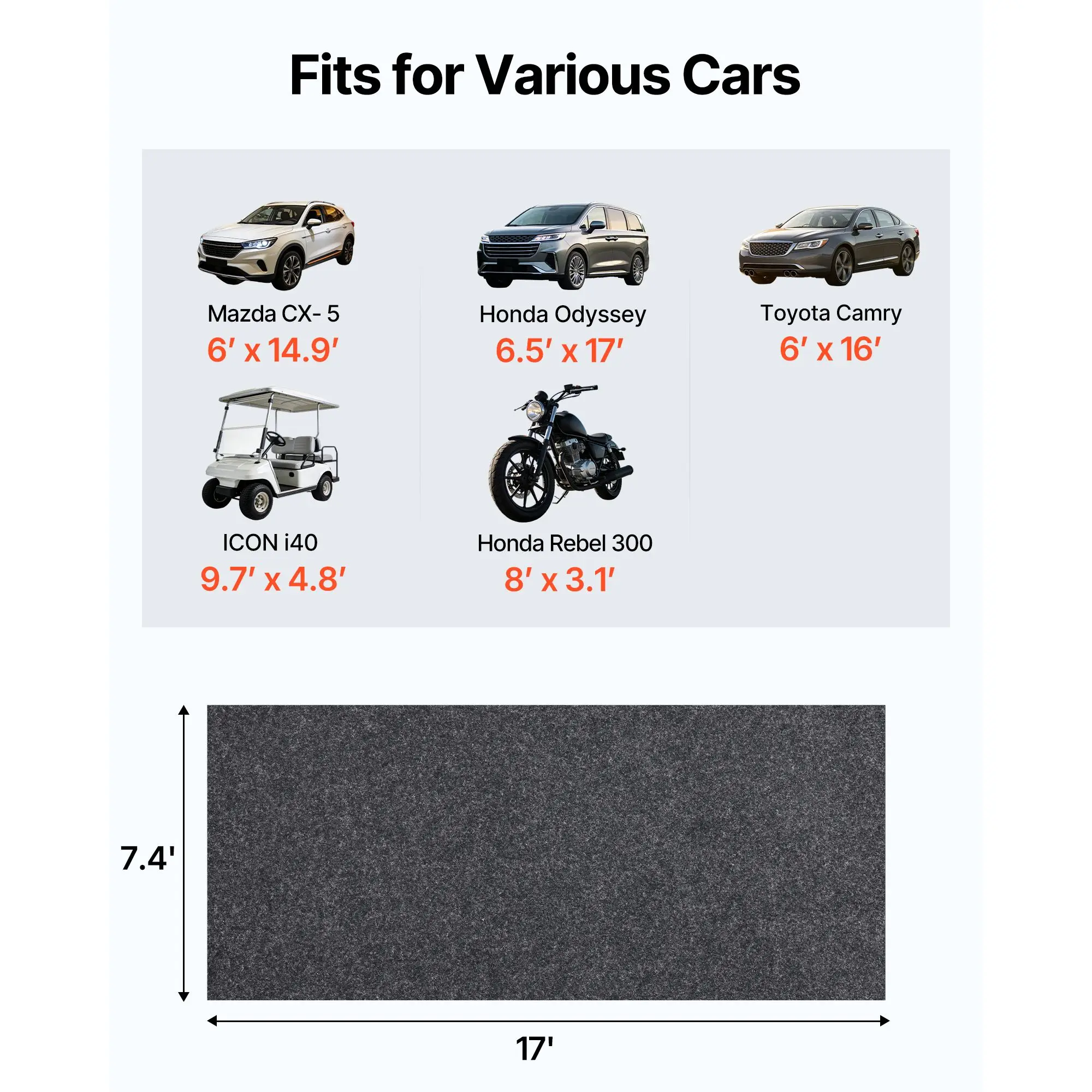 Garage Floor Mat, 7.4'x17' Waterproof Protection from Water,Snow, Rain,Mud and Oil for Cars, Non-slip Heavy Duty Containment Mat with TPE Anti-Leak Backing & Easy to Clean & Cuttable