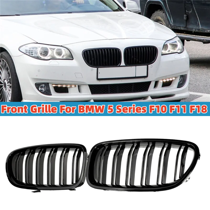 

Pair Car Glossy Black Front Kidney Double Slat Grill Grille for BMW 5 Series F10 F11 F18 520d 2010-2017 Dual Line Racing Grilles