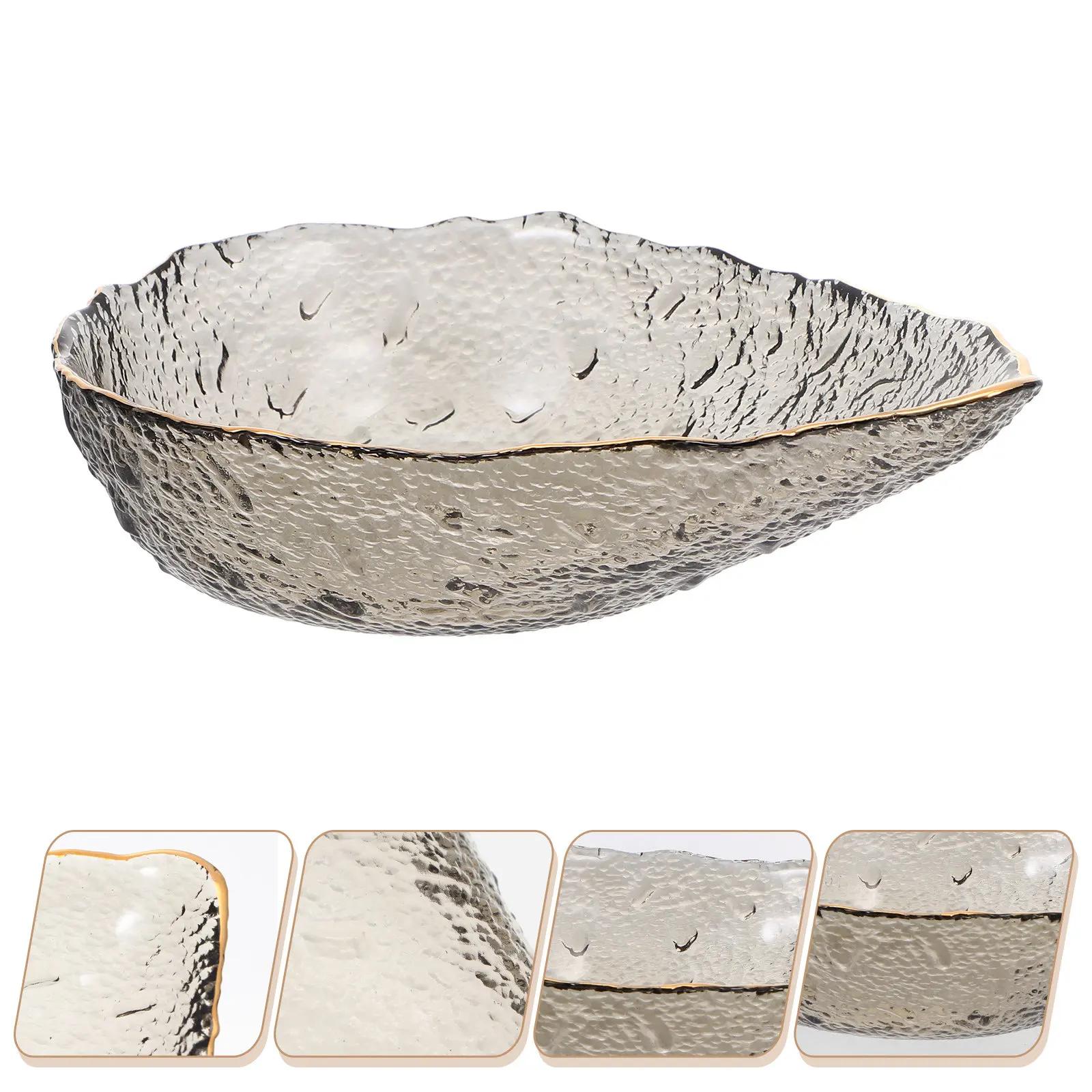 1 Pieza de Tazón de Vidrio Premium con Borde Dorado Ahumado, Tazón Grande para Mezclar Ensaladas, Cereales, Aperitivos, Verduras, Avena y Fideos