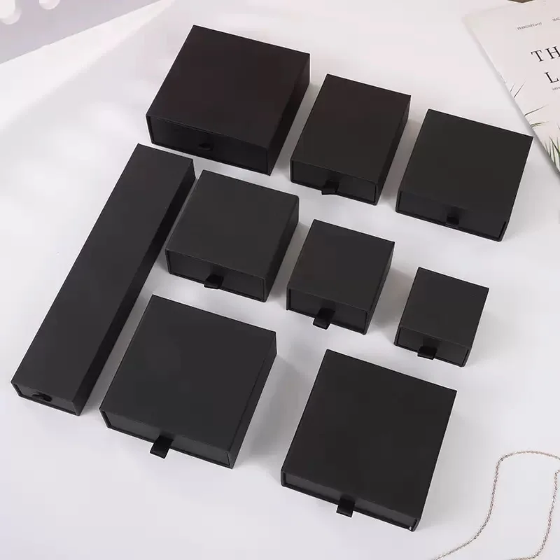 Cazador 7.5*7.5*3.5 cm caixa de presente preta para jóias colar anel pulseira abotoadura pacote de armazenamento atacado