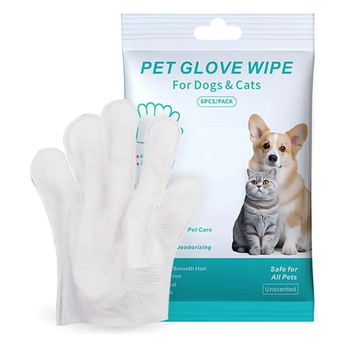 Toalhetes de limpeza extra grossos sem perfume para cães e gatos, 6 peças, lavagem de cães, banho, desodorização, luvas de aliciamento para cuidados diários