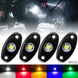 4pcs Waterproof 12V LED Rock Lights Kit Underbody Glow Trail Rig Atmosphere Lamp for Car Truck ATV SUV Offroad Fender Neon Light