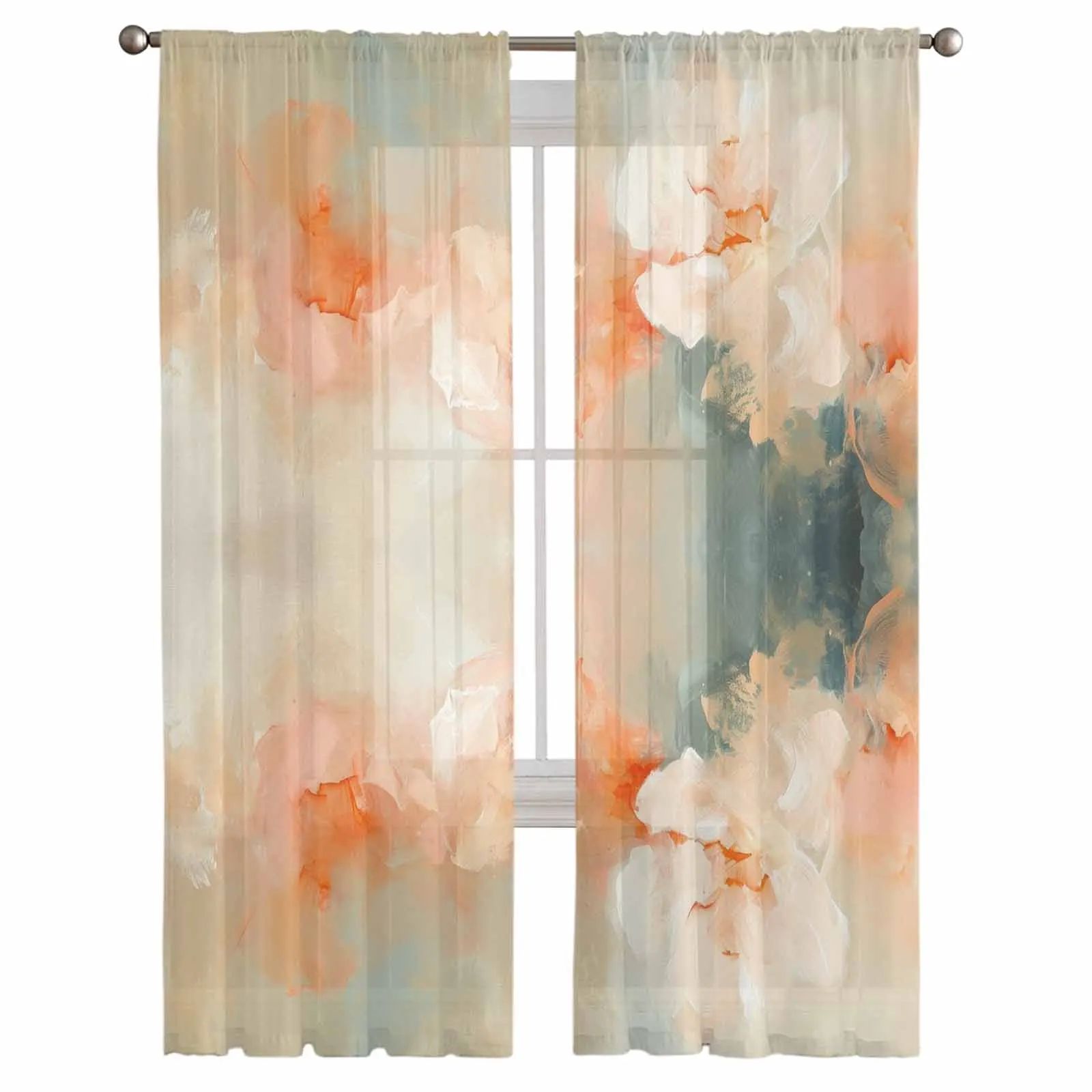 Oil Painting Abstract Modern Art Sheer Tulle Curtains for Living Room Valance Curtains Kitchen Bedroom Window Voile Drapery