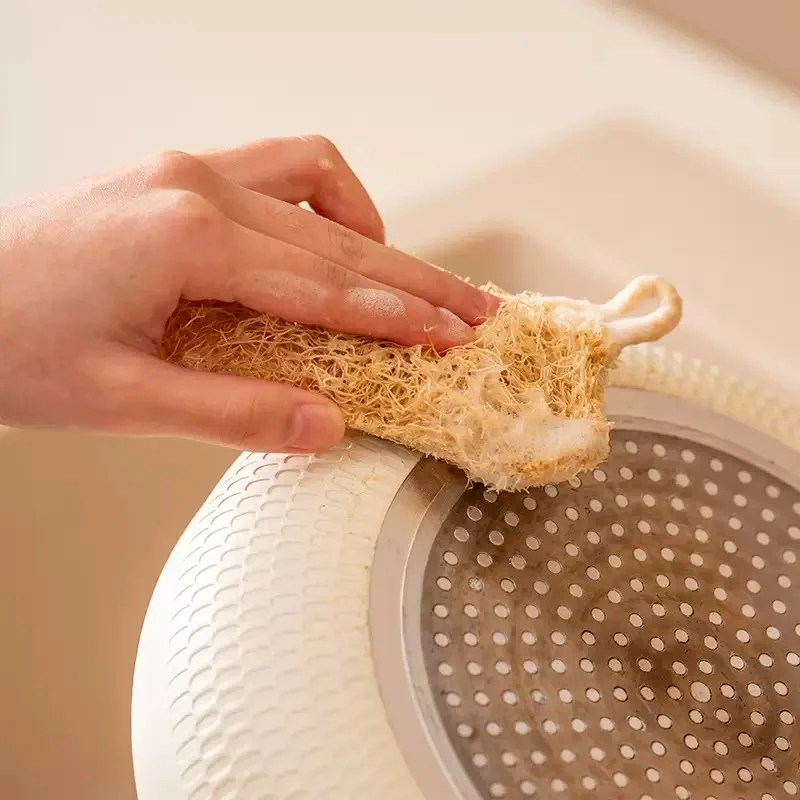 10PCS/5PCS/1PC - Double layer natural loofah sponge for kitchen cleaning, biodegradable, suitable for kitchen cleaning