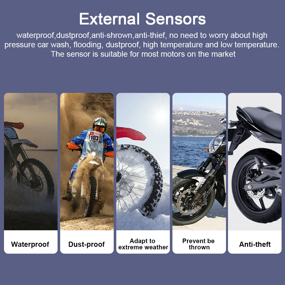 Solor USB Charge Motorcycle TPMS Tire Pressure Monitoring System 2 External Sensors Tyre Temperature Alarm LCD Display