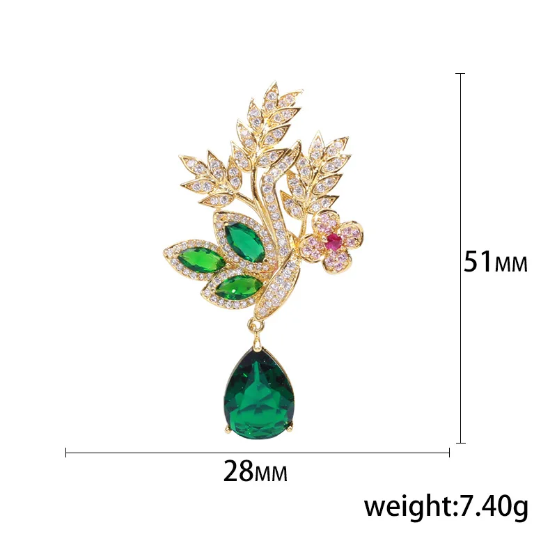 مزاجه الزركون القمح الزهور قلادة دبابيس للنساء رائعة كريستال قطرة الماء بروش سيدة الملابس دبابيس مجوهرات هدية #5