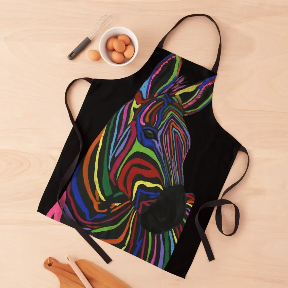 

Rainbow Zebra Watercolor Art by Sulazen Apron chef costume Women's Utensils For Kitchen Apron