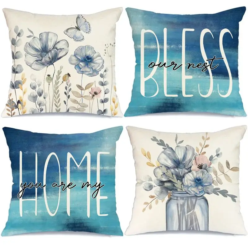 

J1UL1N 18 X 18 Set Of 4 Spring Decorations Farmhouse Throw Pillows Home Decor Sofa Couch Cushion Cases