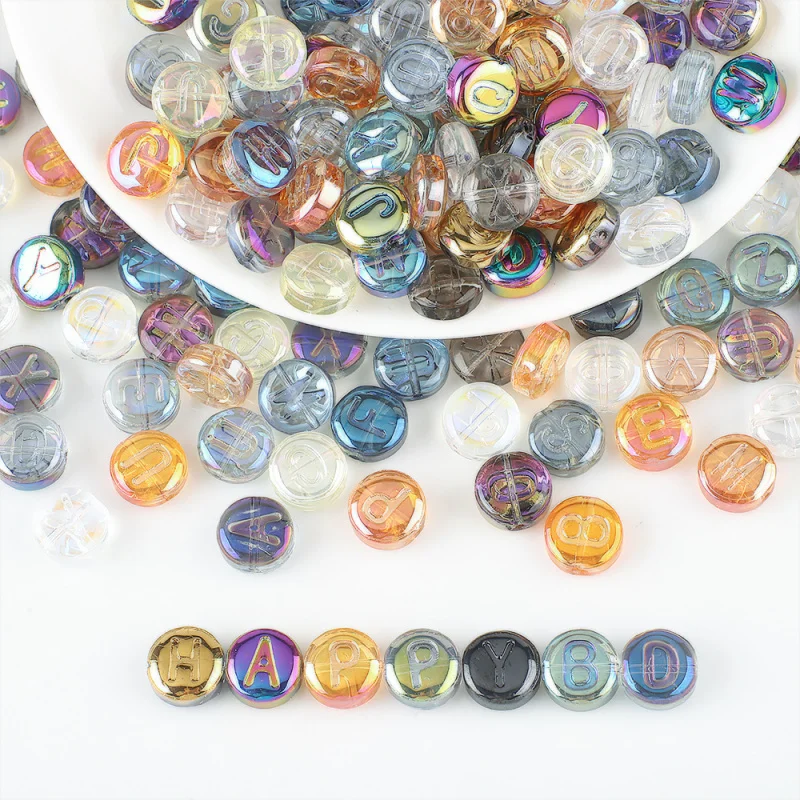 15PCS/LOT 10MM Round English Letter Bead with Middle Hole Flat Round Glass Pendant DIY Chain Bracelet Jewelry Bead Accessories