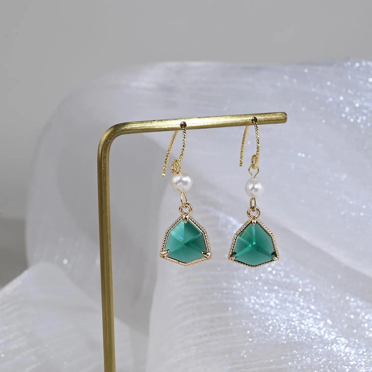 골드 도금 녹색 크리스탈 드롭 매달려 귀걸이 여성을위한 빈티지 에메랄드 그린 진주 귀걸이 유행 멋진 귀걸이 적합