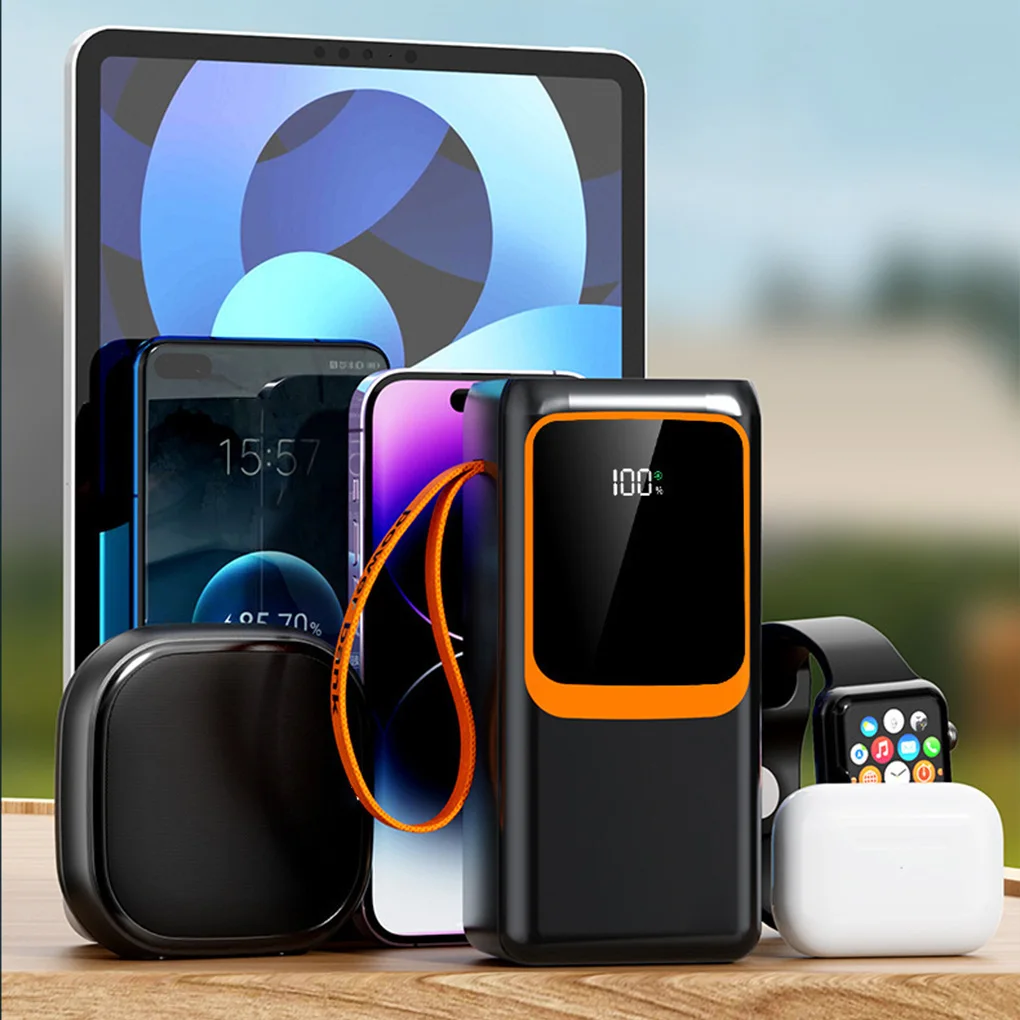 50000mAh 80000mAh Power Bank with Cable for iPhone 16/15/14 Pro Max Samsung S24/Xiaomi/Huawei 30000mAh Portable Charger