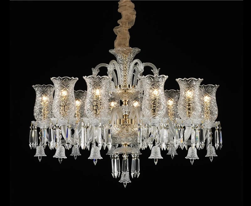 MEEROSEE Classic Crystal Chandelier Light Large Luxury Hanging Lamp Lustre Lighting Fixture Villa Cristal Living Room