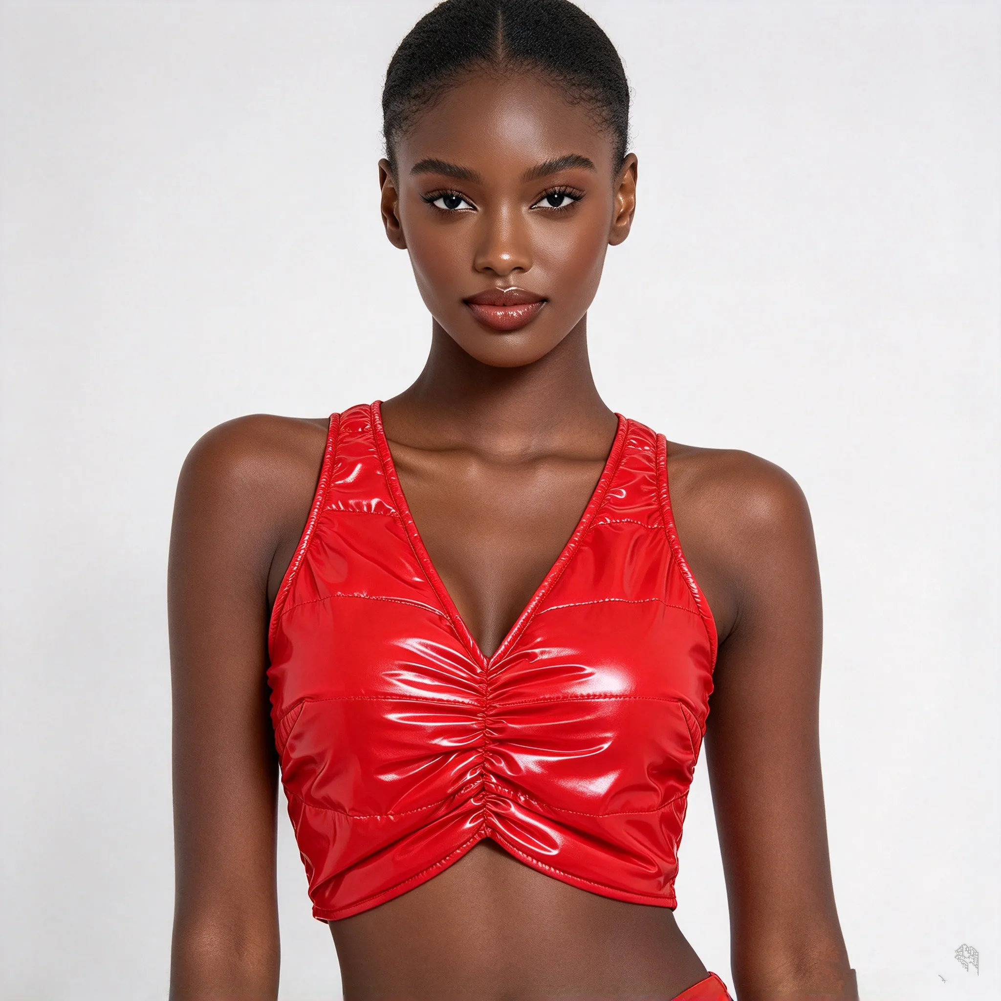 Women Shiny Padded Crop Tank Top Quilted Puffer Vest Ruched V-neck Sleeveless Racerback Club Party Outfit  Y2K Streetwear