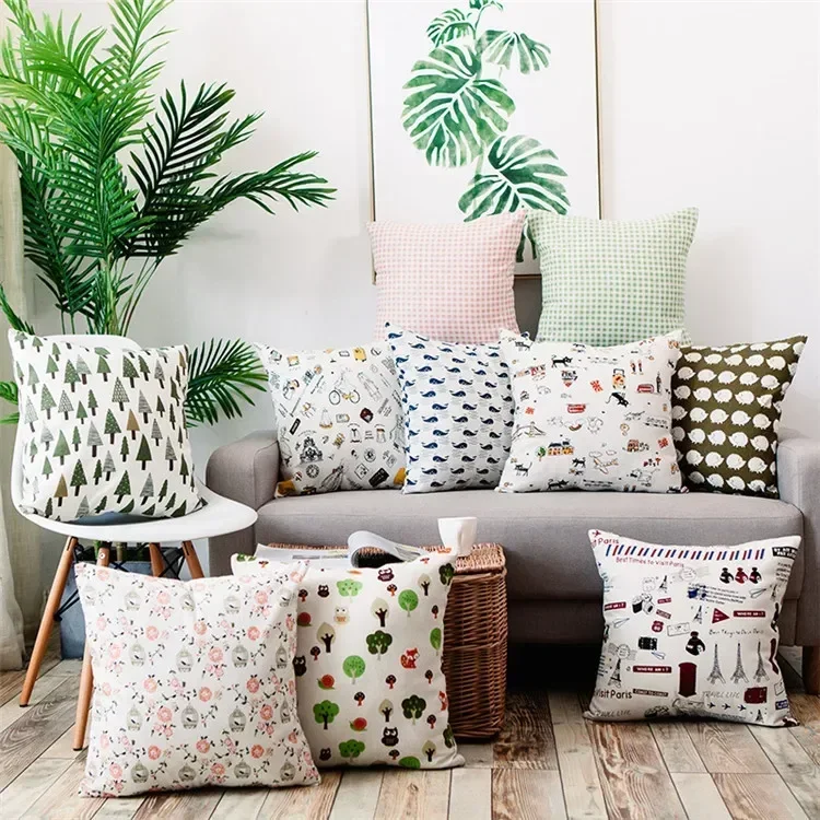New Flower Plaid Series Plant Cushion Pillow Cover Case for Sofa Bed Living Room Decorative 45x45cm Home Garden Decorations 쿠션커버