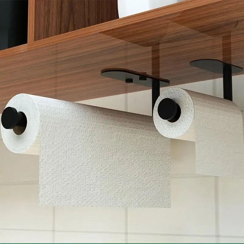1PC Punch-Free Self-Adhesive Wall-Mounted Paper Tissue Rack Suitable For Kitchen Bathroom Under Cabinet Sink Cling Film Storage