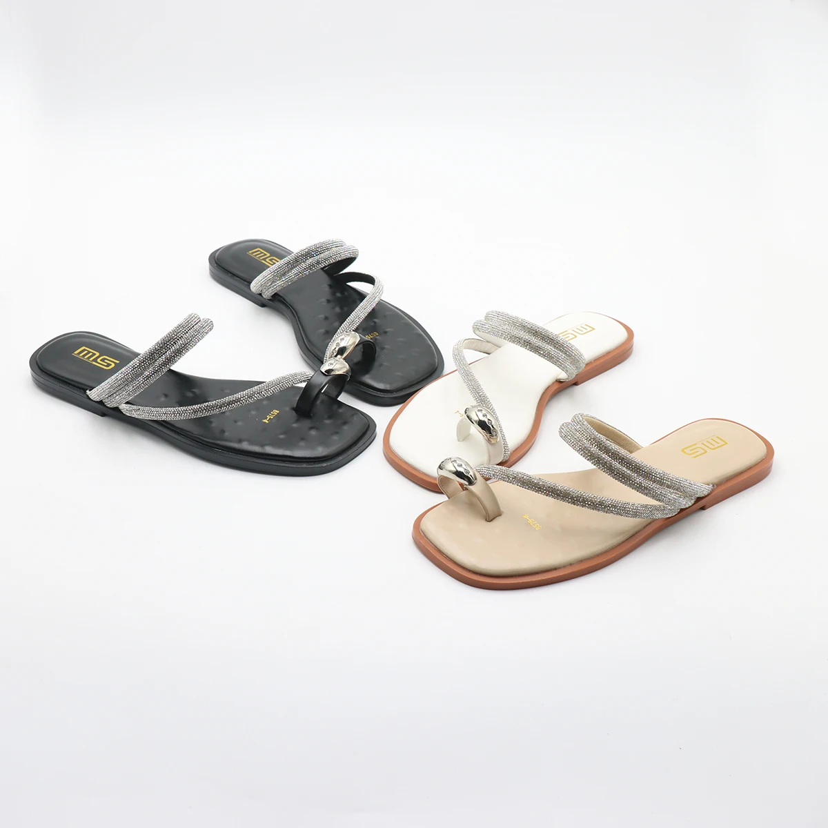 

Faionable Comfortable Women's Summer Outdoor Sandals Open-Toe Flat Heel Casual Sle Water Diamond Decorated Slip-On oes