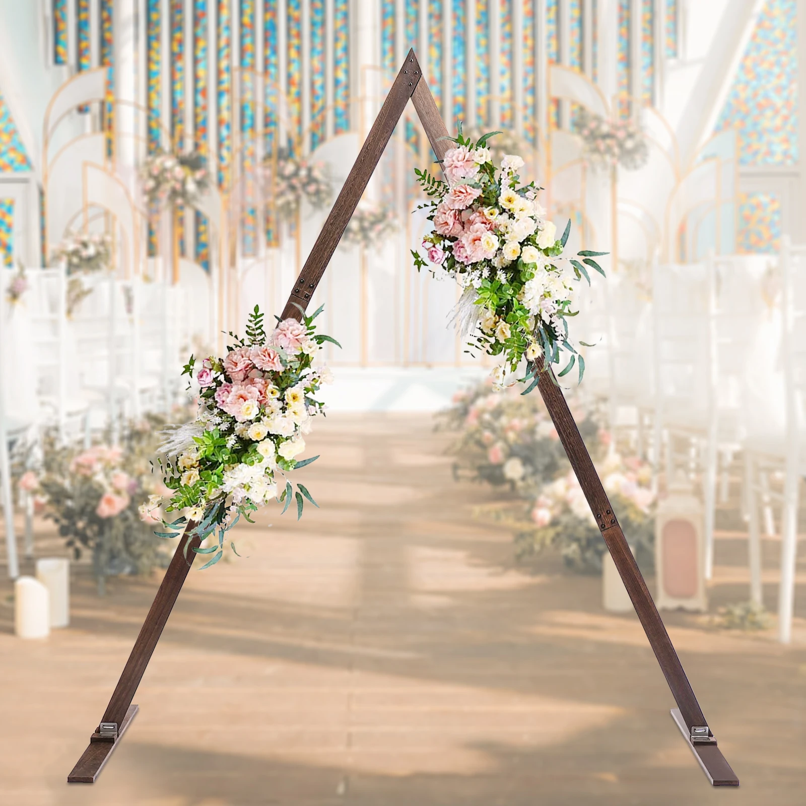 

7x8ft Vintage Triangle Wood Wedding Arch Backdrop Flower Frame Stand Background Decoration Display