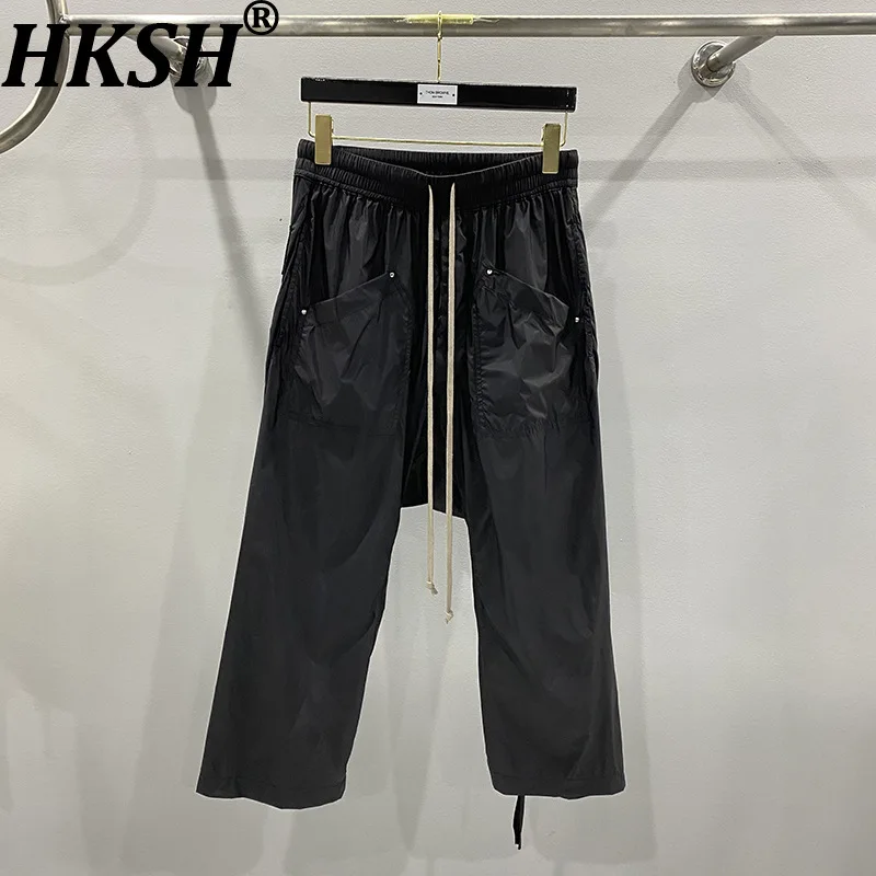 

HKSH Spring Summer New Men's Tide Thin Nylon Comfortable Pockets Loose Harem Casual Cropped Pants Chic Ins Women Capris HK21289