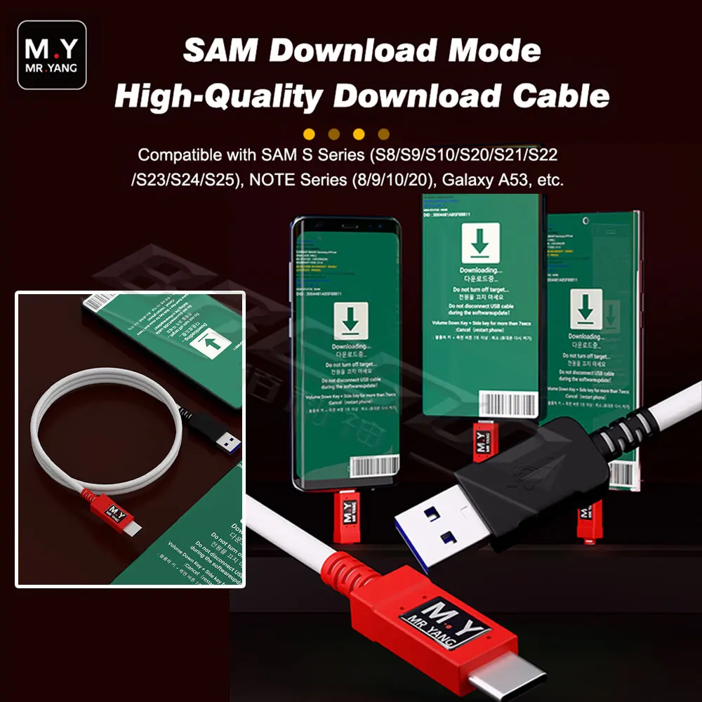 M.R SAM Download Mode Cable USB Type-C Odin Flash Repair Cable for S8-S25 Note 8/9/10/20 A53 Engineering Debugging Charging Cabl