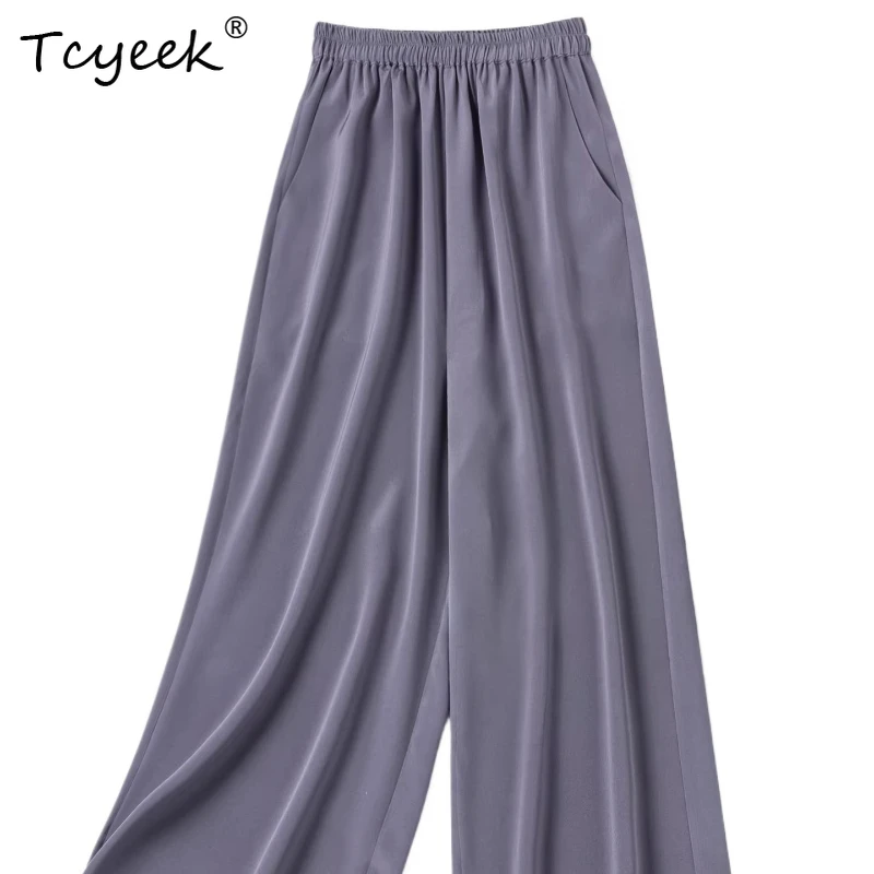 

Шелковые брюки Tcyeek из 93% натурального шелка, 32 мм, для женщин, весна-лето 2026, свободные прямые брюки, Pantalones De Mujer