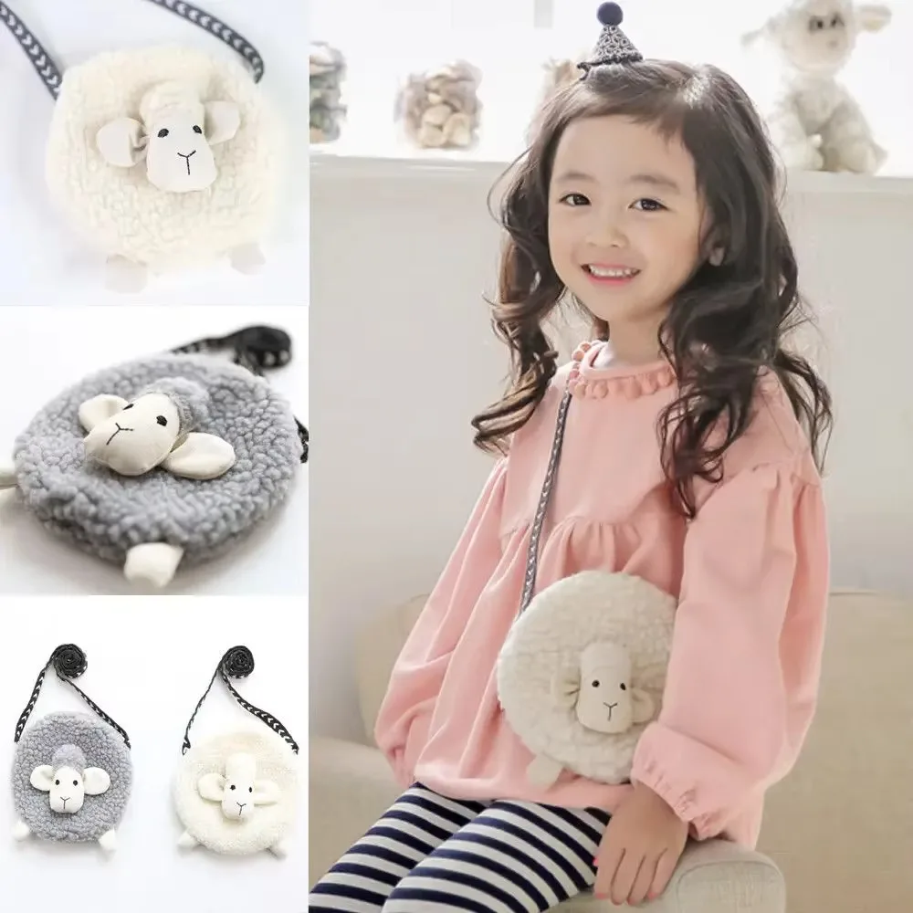 Baby Girls Bags Toddler Kids Cute Sheep Shape Crossbody Mini Coin Purse Wallet Plush Backpacks Soft Sweet Plush Purses