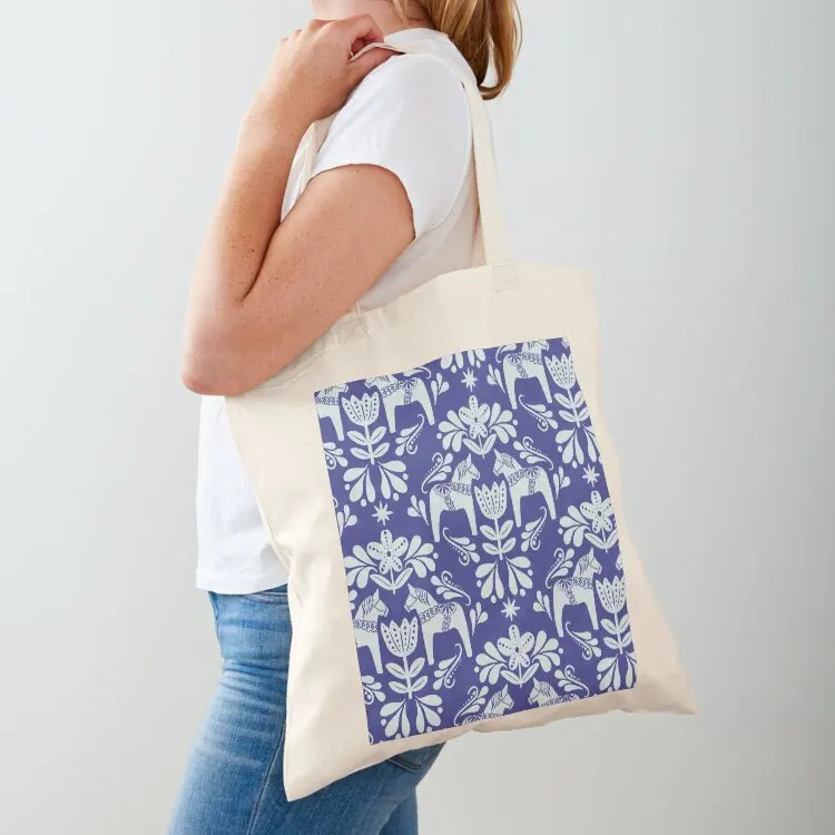 

Folk Art Dala Horse - Cobalt Blue and Cream Tote Bag canvas tote custom bags reusable shopping bags