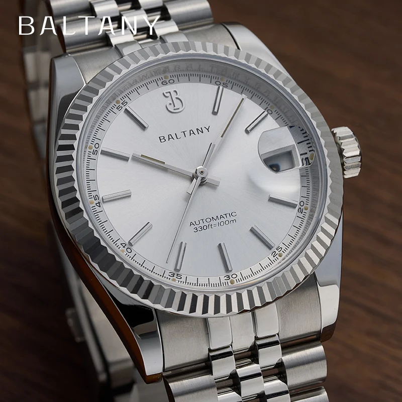 Baltany S4084 36mm Retro Dress Watch  Gold Fluted Bezel ST2130 Luxury Business Waterproof Mechanical watch Men  reloj