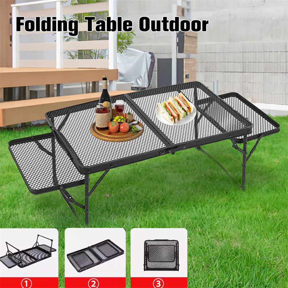 Outside Grill Table Lightweight Folding Portable Metal Mesh Outdoor Grill Table For Camping Cooking BBQ Picnic