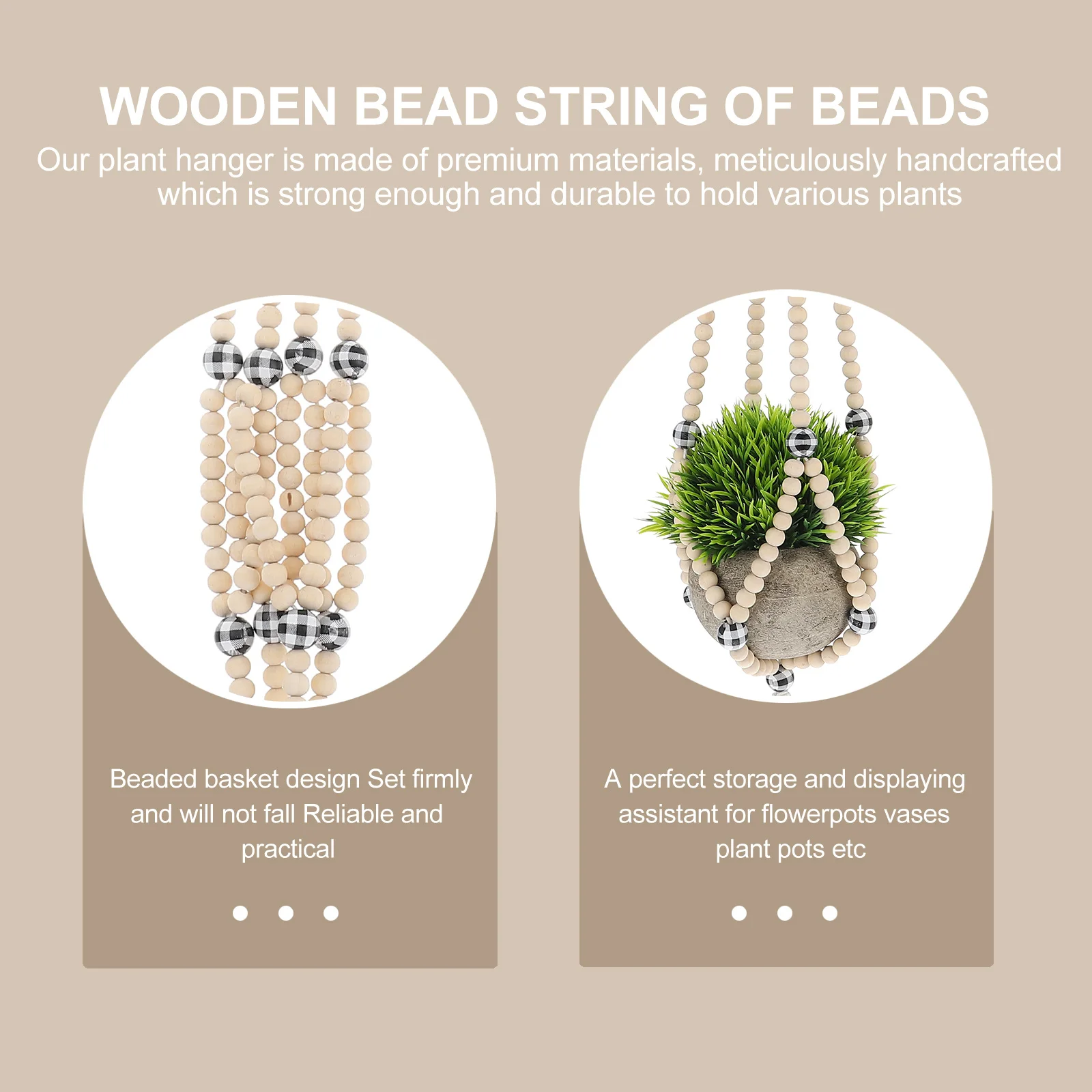 

Wood Beaded Macrame Plant Hanger Wall Mounted Flower Pot Holder Durable Practical Indoor Decoration Macrame Plant Hanger