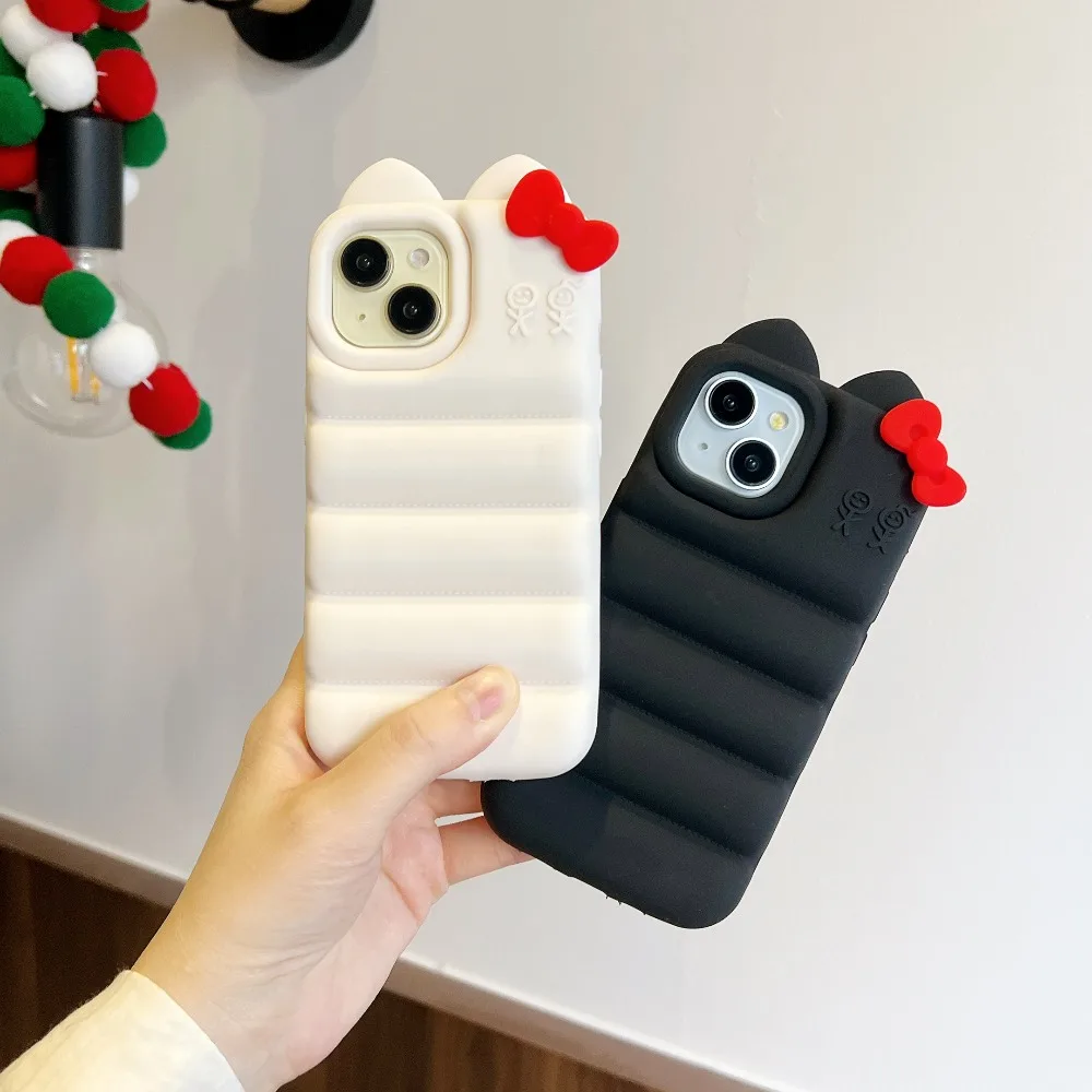 3D Niedliche Katzenohren-Schleife Weiche Silikon-Handyhülle für Apple iPhone 18 Pro Max 17 13 14 15 16 Die Puffer-Stoßfeste Schutzhülle – Detail 6