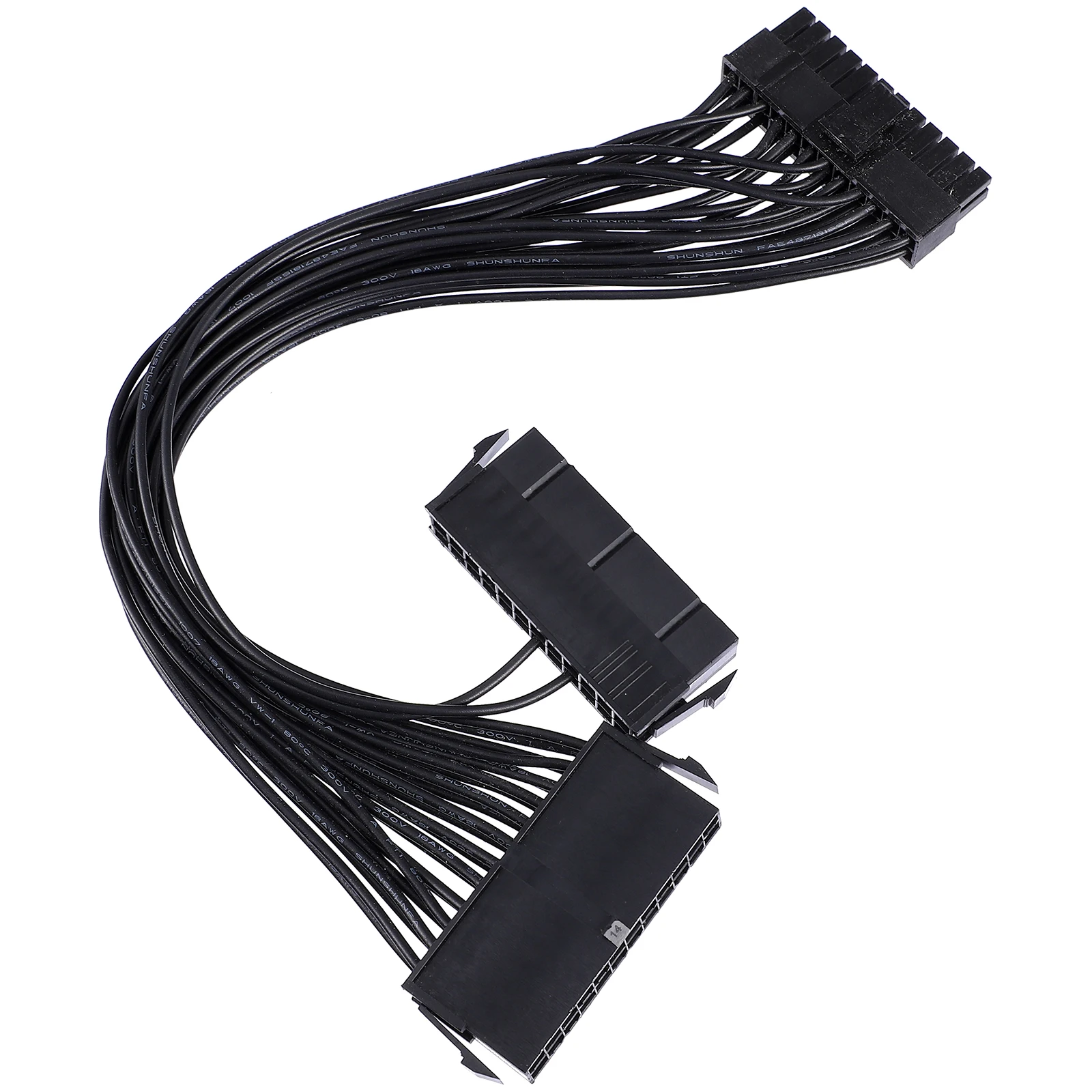 

32cm 18AWG All Black Dual Power Supply Line 24pin Power Cord For Motherboard Synchronization
