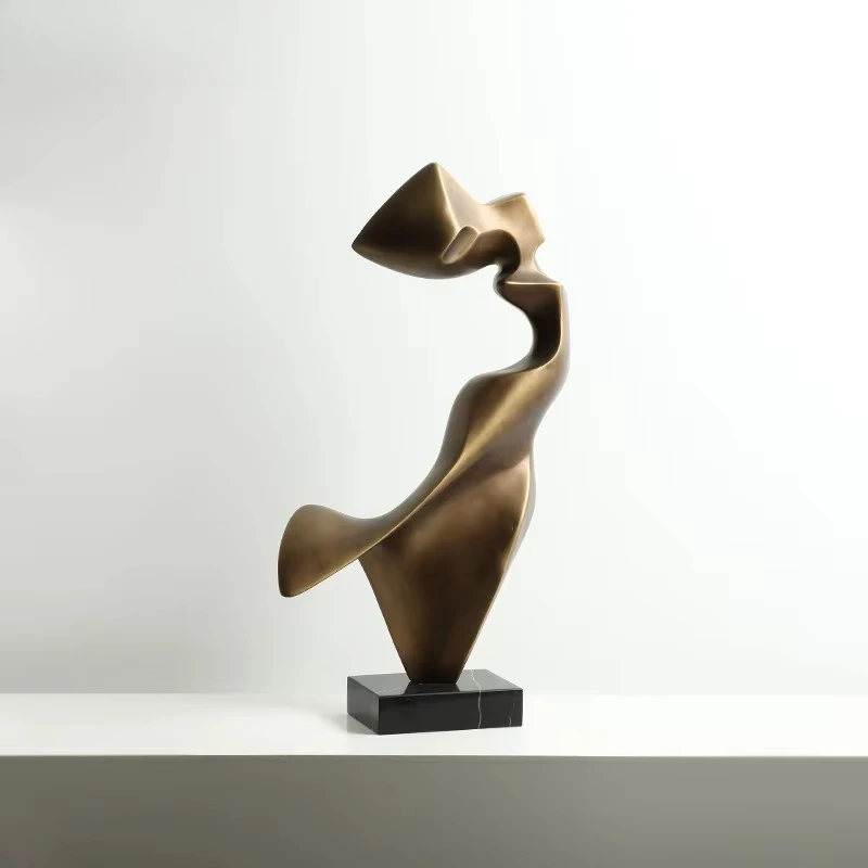 Minimalist Antique Bronze Resin Sculpture, Flying Figure Art Piece for Reception Center, Hotel, Entryway & Tabletop Decor