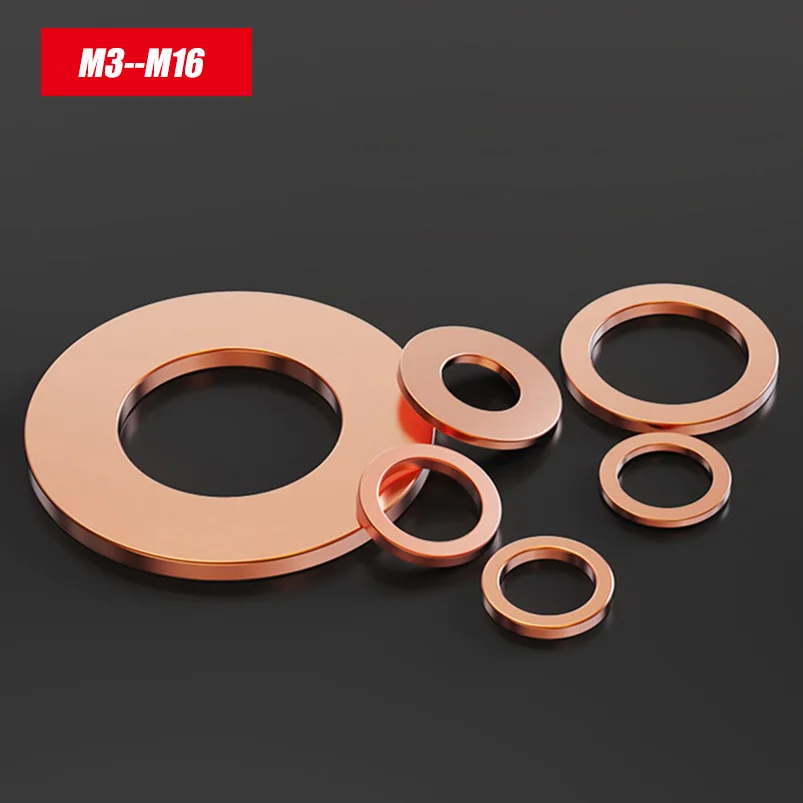 

Solid Pure Copper Flat Gasket O-Ring Sealing Gasket Copper Gasket Nut And Bolt it M3-M16