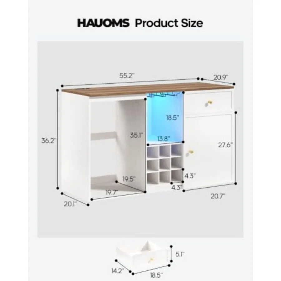 Coffee Bar Cabinet with Fridge Space, 55.2