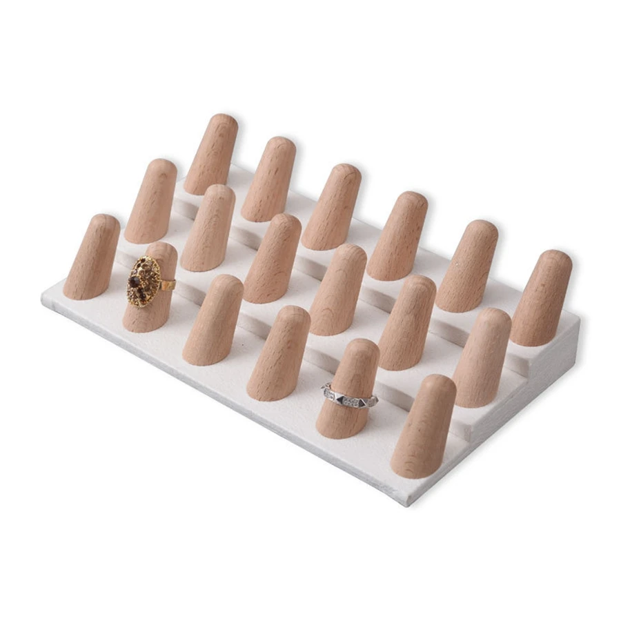 Natural Wood Cone Shape Finger Ring Stand Jewelry Display Holder Showcase Display Stands Rings Bracelet Jewelry Tray