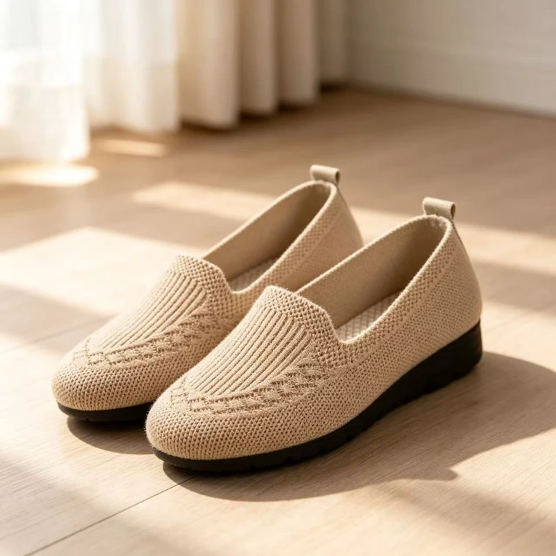 2026 Women's Solid Color Knit Breathable Loafers Comfortable Casual Woman Shoes Light Soft Sole Anti Slip Flat Shoes for Woman