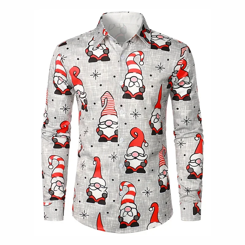 Merry Christmas Formal Men Long Sleeve Shirt 3D Print Santa Claus Reindeer Pattern Button Shirts Family Party Popular Clothing