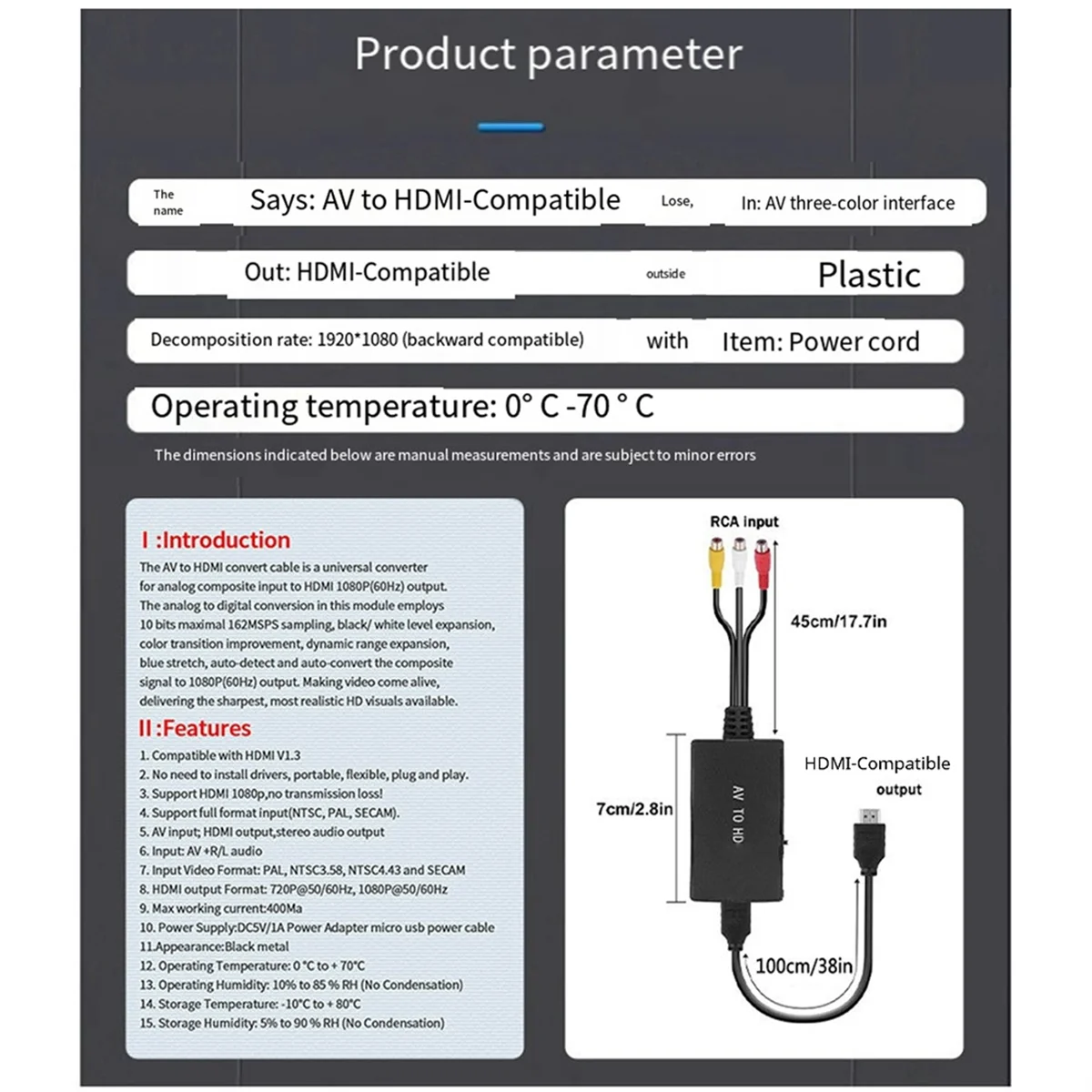 Convertidor Compatible con AV a HDMI, Audio y vídeo, adaptador Compatible con HDMI y A47Q