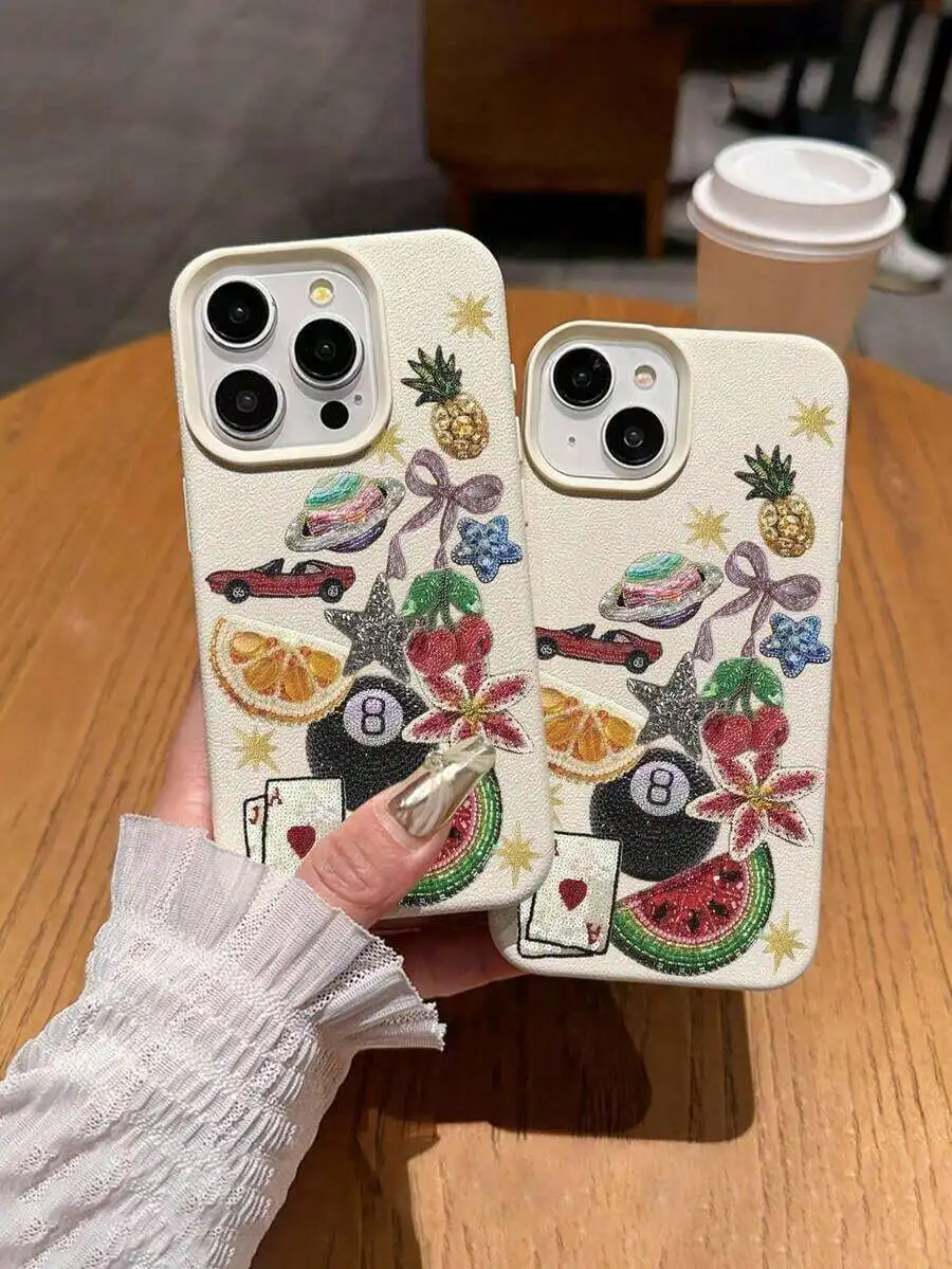 

Decorative 3D Embellished Phone Case For iPhone 15 14 13 12 Pro Max With Fruit Car 8 Ball Design Soft TPU Protective Cover