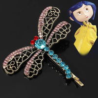 Horror Movie Coraline Crystal Dragonfly Hair Clip Brooch for Women Girls Cute Animal Hairpin Jewelry Halloween Gifts