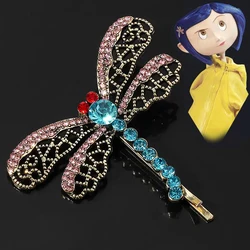 Horror Movie Coraline Crystal Dragonfly Hair Clip Brooch for Women Girls Cute Animal Hairpin Jewelry Halloween Gifts