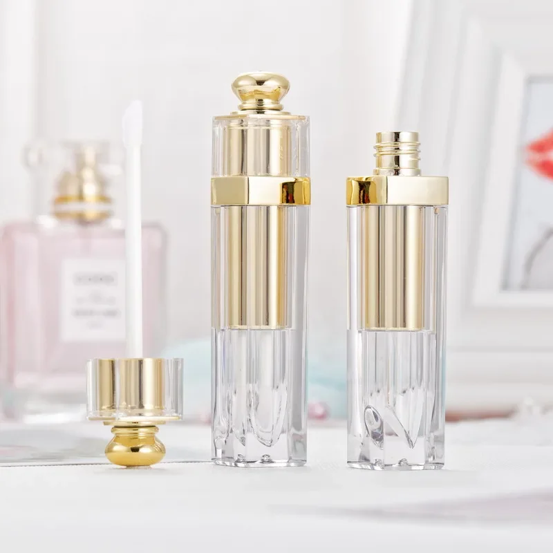 Tubi per lucidalabbra con etichetta privata da 50 pezzi 5ml contenitore per tubo per balsamo per le labbra vuoto trasparente bottiglie riutilizzabili per rossetto dorato tubi fai da te