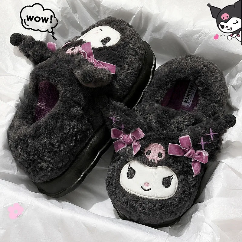 Sanrio Kuromi All Inclusive with Cotton Slippers Women's Home Cartoon Anime Accessories Indoor Warmth Kawaii Plush Cotton Tow