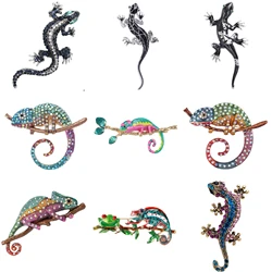 Rhinestone Chameleon Brooch for Women Unisex Enamel Lizard Pins Office Party Friend Gifts Jewelry Accessories