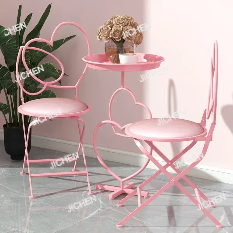 JCロマンティックピンクウェブセレブリティミルクティーショップコーヒーテーブルビューティーネイル補助テーブルと椅子北欧ホームバルコニーテーブル